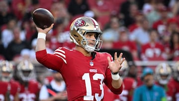 SANTA CLARA, CALIFORNIA - AUGUST 25: Brock Purdy #13 of the San Francisco 49ers passes during the first half of a preseason game against the Los Angeles Chargers at Levi's Stadium on August 25, 2023 in Santa Clara, California.   Loren Elliott/Getty Images/AFP (Photo by Loren Elliott / GETTY IMAGES NORTH AMERICA / Getty Images via AFP)