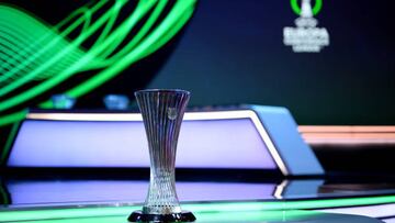 ISTANBUL, TURKEY - AUGUST 26: The UEFA Europa Conference League trophy is seen prior to the UEFA Europa Conference League 2022/23 Group Stage Draw on August 26, 2022 in Istanbul, Turkey. (Photo by Lukas Schulze - UEFA/UEFA via Getty Images)