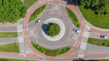 Patterns in urban landscape. Aerial view traffic roundabout in the Netherlands.