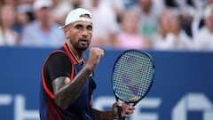 Nick Kyrgios reacts during a match against J.J. Wolf on day five of the 2022 U.S. Open tennis tournament at USTA Billie Jean King Tennis Center.