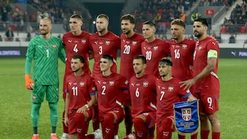 Leskovac (Serbia), 12/10/2024.- Starting eleven of Serbia poses prior to the UEFA Nations League group A soccer match between Serbia and Switzerland in Leskovac, Serbia, 12 October 2024. (Suiza) EFE/EPA/ANDREJ CUKIC