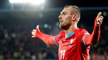 Soccer Football - UEFA Nations League - Group B1 - Czech Republic v Albania - epet ARENA, Prague, Czech Republic - October 11, 2024 Czech Republic's Tomas Chory celebrates scoring their first goal REUTERS/David W Cerny TPX IMAGES OF THE DAY