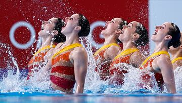 Artistic Swimming - World Aquatics Championships - Aspire Dome, Doha, Qatar - February 5, 2024  Spain perform during the team technical preliminary round REUTERS/Clodagh Kilcoyne