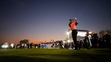 BELLEAIR, FLORIDA - DECEMBER 10:  Tiger Woods of the United States warms up on the range during The Match 7 at Pelican at Pelican Golf Club on December 10, 2022 in Belleair, Florida. (Photo by Mike Ehrmann/Getty Images for The Match)