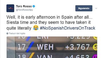 Toro Rosso ironiza con Alonso y Sainz: "Se han echado la siesta"