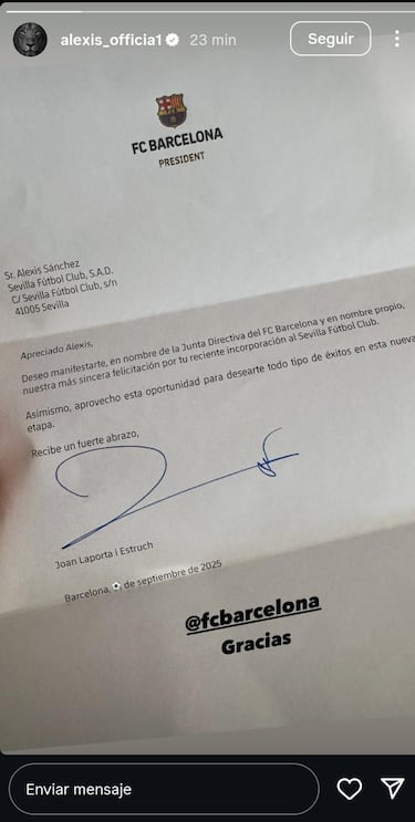 Laporta da otra tregua al Sevilla y felicita a Alexis Sánchez