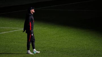 Simeone, en la segunda sesión del Atlético en 2020, en el Metropolitano.