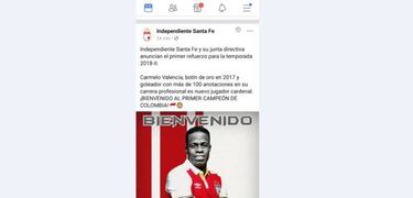Santa Fe anuncia a Carmelo y luego lo borra de cuenta oficial