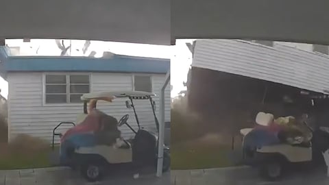 El momento en que una casa es levantada desde sus cimientos por fuertes vientos eh Florida