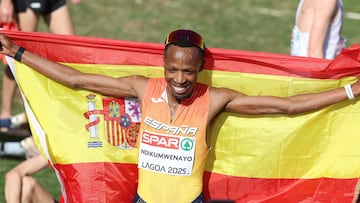 FOTODELDIA Lagoa (Portugal), 14/12/2025.- El atleta español Thierry Ndikumwenayo fue el vencedor en la categoría senior masculina del Campeonato de Europa de cross-country disputado en Lagoa, Portugal, el 14 de diciembre de 2025. EFE/LUIS FORRA