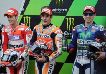 Andrea Doviziosos, Marc Márquez y Jorge Lorenzo. 
