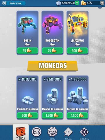 Podemos usar los cristales, la moneda premium del juego para obtener monedas, o abrir cofres, los cuales son loot boxes