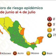 Mapa del semáforo epidemiológico en México del 21 de junio al 4 de julio
