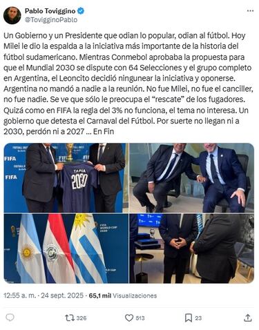 Milei se opone a la FIFA