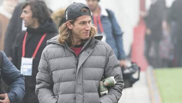 Filipe Luis, en el entrenamiento del Atl&eacute;tico de hoy.