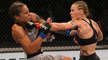 Valentina Shevchenko golpea a Liz Carmouche durante el UFC Uruguay.