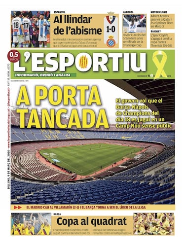 L'Esportiu: Barcelona - Napoli could be played behind closed doors