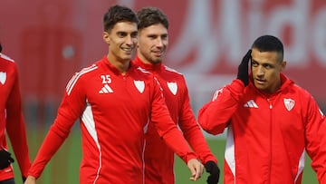 Gattoni, en un entrenamiento del Sevilla este mes de enero.