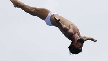 Carlos Gimeno, en plena actuación en la especialidad de high diving, donde logró la plata.