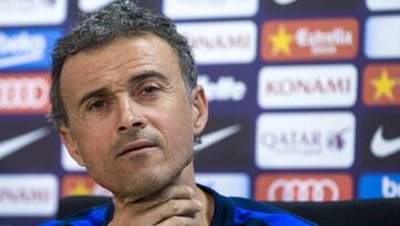 GRA240. SANT JOAN DESPÍ (BARCELONA), 13/05/2017.- El entrenador del FC Barcelona, Luis Enrique, durante la rueda de prensa previa a la sesión de entrenamiento del FC Barcelona de esta tarde en la Ciudad deportiva Joan Gamper, de cara al partido de mañana frente a la U.D. Las Palmas correspondiente a la 37 jornada de la Liga. EFE/Quique García