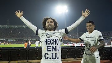 Cesar Huerta celebrates his goal 1-0 with Robert Ergas of Pumas during the Quarterfinals second leg match between Pumas UNAM and Guadalajara as part of Torneo Apertura 2023 Liga BBVA MX, at Olimpico Universitario Stadium, December 03, 2023, in Mexico City, Mexico.