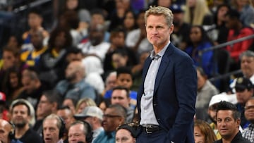 LAS VEGAS, NEVADA - OCTOBER 10: Head coach Steve Kerr of the Golden State Warriors looks on during a preseason game against the Los Angeles Lakers at T-Mobile Arena on October 10, 2018 in Las Vegas, Nevada. The Lakers defeated the Warriors 123-113. NOTE TO USER: User expressly acknowledges and agrees that, by downloading and or using this photograph, User is consenting to the terms and conditions of the Getty Images License Agreement. Ethan Miller/Getty Images/AFP
== FOR NEWSPAPERS, INTERNET, TELCOS & TELEVISION USE ONLY ==