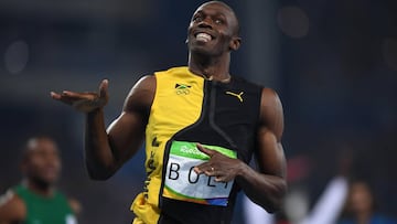 Usain Bolt of Jamaica wins the 100-meter final in 9.81 on Sunday, becoming the first man to ever win the race in three straight Olympics.