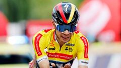 SANOK, POLAND - AUGUST 02: Sergio Andres Higuita Garcia of Colombia and Team Bora - Hansgrohe Yellow Leader Jersey reacts after crossing the line during the 79th Tour de Pologne 2022 - Stage 4 a 179,4km stage from Lesko to Sanok / #TdP22 / #WorldTour / on August 02, 2022 in Sanok, Poland. (Photo by Bas Czerwinski/Getty Images)