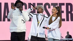 MANCHESTER, ENGLAND - JUNE 04:  Ariana Grande performs on stage with apl.de.ap (C) and will.i.am (L) of The Black Eyed Peas during the One Love Manchester Benefit Concert at Old Trafford on June 4, 2017 in Manchester, England.  (Photo by Kevin Mazur/One Love Manchester/Getty Images for One Love Manchester)