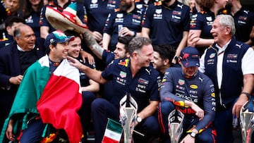 P¨¦rez, Horner y Verstappen.