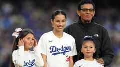 It was Fernando Valenzuela Jersey Night at the Dodgers game vs the Giants and the man himself was there to catch the first pitch from his granddaughters.