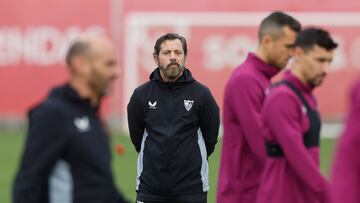 Quique observa a sus jugadores durante un entrenamiento con el Sevilla. 

QUIQUE SANCHEZ FLORES