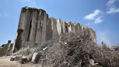 Beirut (Lebanon), 15/08/2020.- A view showing what remains of the grain silos building after the explosion in Beirut Port, Lebanon August 15, 2020. According to Lebanese Health Ministry at least 179 people were killed, and more than 6000 injured 49 missin