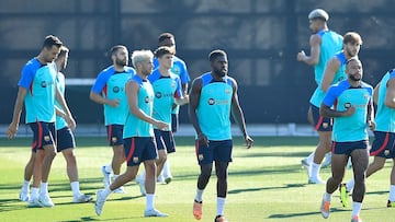 Umtiti, en un entrenamiento del Barça.