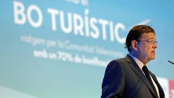 GRAFCVA8662. VALENCIA, 17/10/2020.- El president de la Generalitat, Ximo Puig, durante su intervención en la presentación del programa 'Viatgem CV - Bo Turístic de la Comunitat Valenciana'.EFE/ Juan Carlos Cárdenas