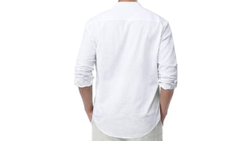 Camisa de lino con cuello mao de color blanco para hombre en Amazon