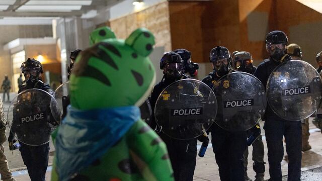 Protesters took to wearing frog costumes, dressing up as hippos and other animals during this weekend’s “No Kings” protests across the US.