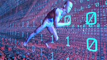 Una representación tridimensional de un atleta, rodeado de datos.