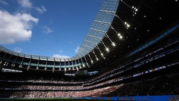 LONDON, ENGLAND - OCTOBER 03: A general view of Tottenham Hotspur stadium during the Premier League match between Tottenham Hotspur and Aston Villa at Tottenham Hotspur Stadium on October 03, 2021 in London, England. (Photo by Marc Atkins/Getty Images)