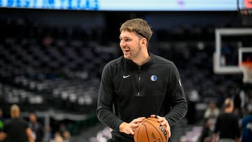 Dec 14, 2023; Dallas, Texas, USA; Dallas Mavericks guard Luka Doncic (77) warms up before the game between the Dallas Mavericks and the Minnesota Timberwolves at the American Airlines Center. Mandatory Credit: Jerome Miron-USA TODAY Sports