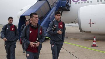 Los jugadores del Sevilla en Zagreb.