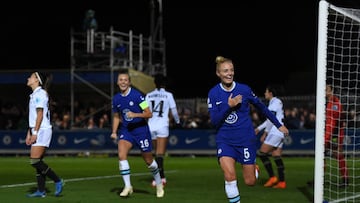 KINGSTON UPON THAMES, ENGLAND - NOVEMBER 23: Sophie Ingle of Chelsea celebrates after scoring her team's first goal during the UEFA Women's Champions League group A match between Chelsea FC and Real Madrid at Kingsmeadow on November 23, 2022 in Kingston upon Thames, England. (Photo by Harriet Lander - Chelsea FC/Chelsea FC via Getty Images)