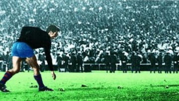 11-7-69. El Barcelona gana la Copa del Rey en el Santiago Bernab¨¦u con un pol¨¦mico arbitraje de Antonio Rigo. El Madrid reclam¨® dos penaltis y el partido acab¨® con lanzamientos de botellas de vidrio en el encuentro que pas¨® a denominarse como 'la final de las botellas'.