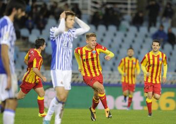 The Segunda B side celebrate after beating Real Sociedad 3-2 in the Copa del Rey.