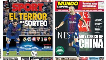 Portadas de los diarios Sport y Mundo Deportivo del día 16 de marzo de 2018.