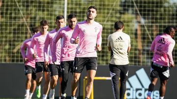 Los jugadores del Celta durante un entrenamiento.