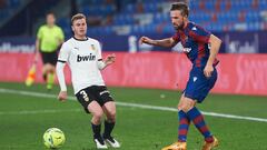 Jorge Miramon of Levante UD and Toni Lato of Valencia CF during the La Liga Santander match between Levante and Valencia at Estadio Ciutat de Valencia on 12 March, 2021 in Valencia, Spain
 AFP7 
 12/03/2021 ONLY FOR USE IN SPAIN