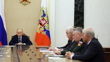 Russian President Vladimir Putin chairs a meeting with the Ministry of Defence leadership, representatives of the defense industry and missile systems developers, in Moscow, Russia November 22, 2024. Sputnik/Gavriil Grigorov/Pool via REUTERS ATTENTION EDITORS - THIS IMAGE WAS PROVIDED BY A THIRD PARTY.