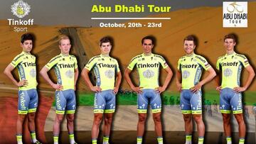 Equipo del Tinkoff para el Tour de Abu Dhabi, con Alberto Contador como l&iacute;der.