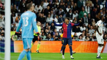 Lamine, después de marcar en el Bernabéu.